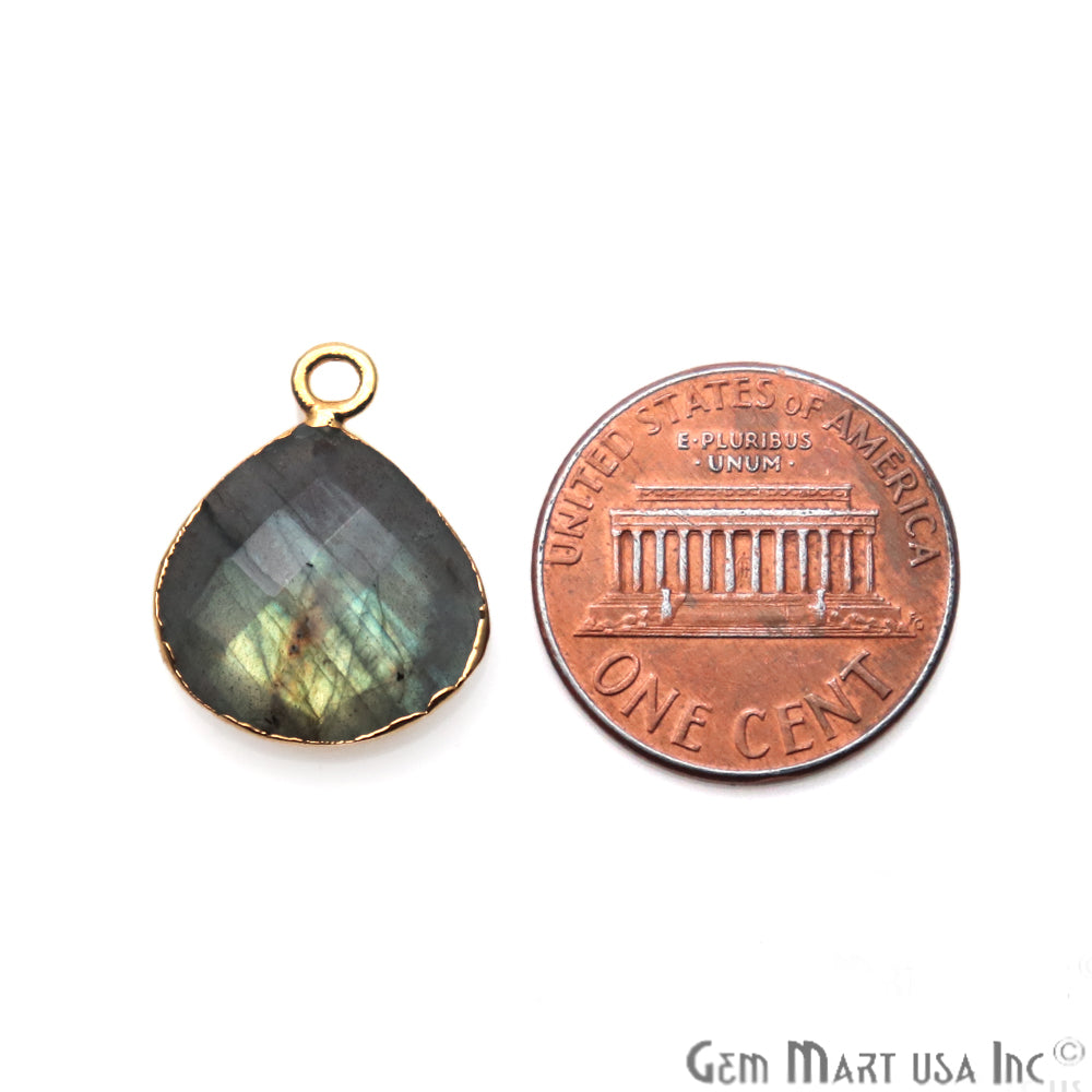 Labradorite 14mm Heart Gold Electroplated Single Bail Gemstone Connector - GemMartUSA