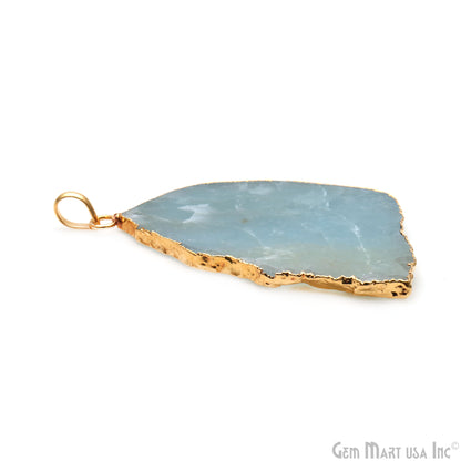 Aquamarine Free Form shape 52x37mm Gold Electroplated Gemstone Single Bail Pendant