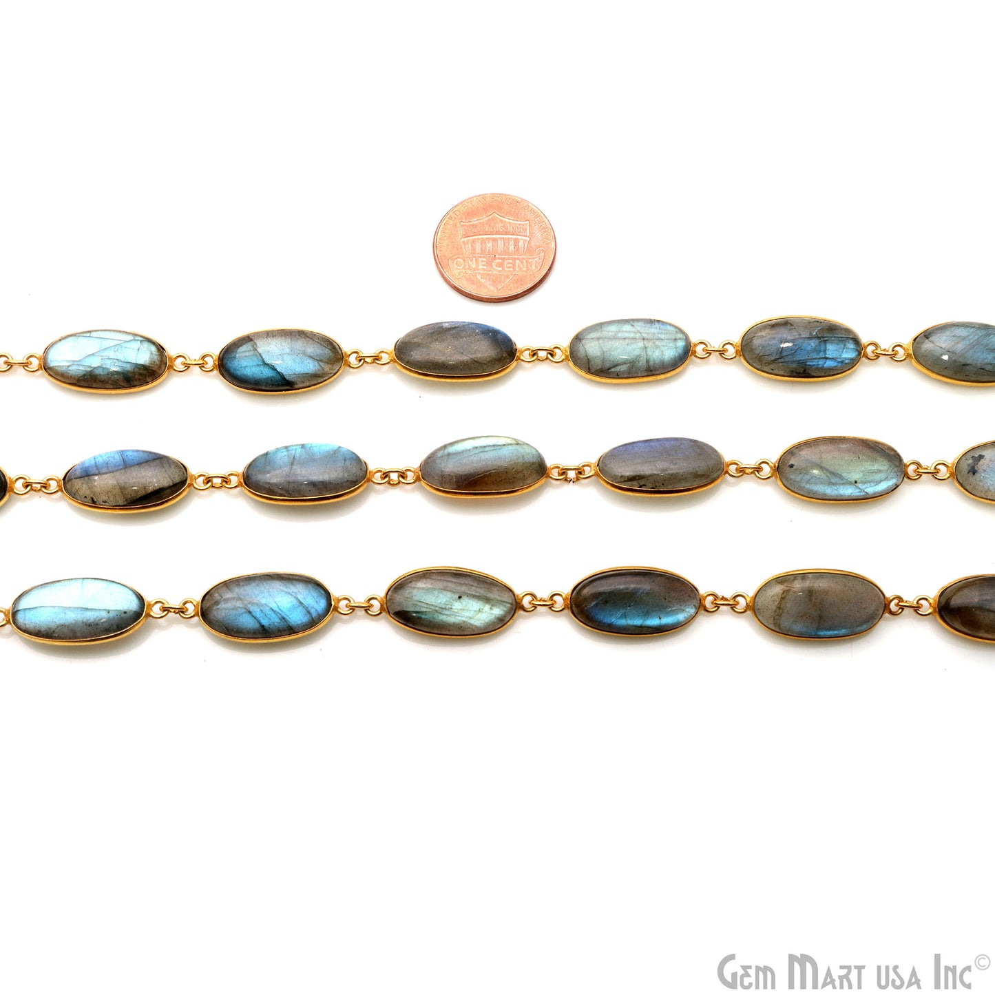 Labradorite Cabochon Oval 9x18mm Gold Plated Continuous Connector Chains