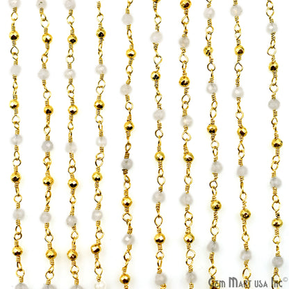 Rainbow & Golden Pyrite 2-2.5mm Tiny Beads Gold Plated Wire Wrapped Rosary Chain