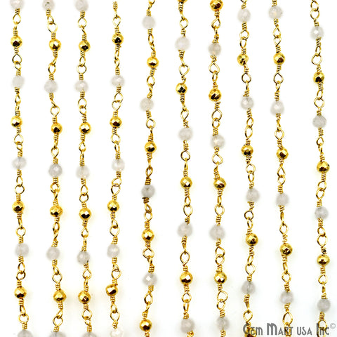 Rainbow & Golden Pyrite 2-2.5mm Tiny Beads Gold Plated Wire Wrapped Rosary Chain