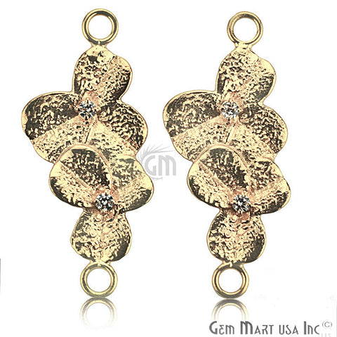 Cubic Zircon Pave 'Orchid Leaf' Gold Vermeil Charm For Bracelet & Pendants - GemMartUSA