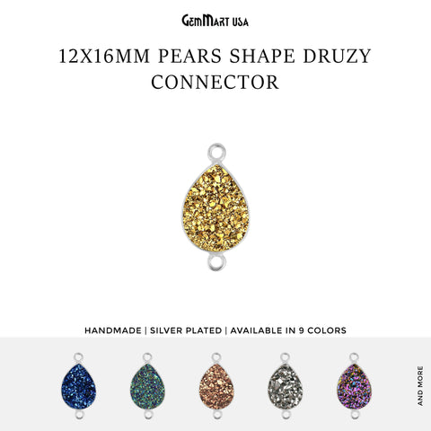 Titanium Druzy 12x16mm Pears Silver Double Bail Gemstone Connector