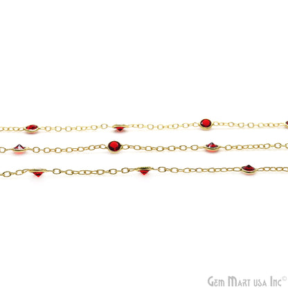 Pink Tourmaline Round 4mm Gold Plated Bezel Connector Rosary Chain