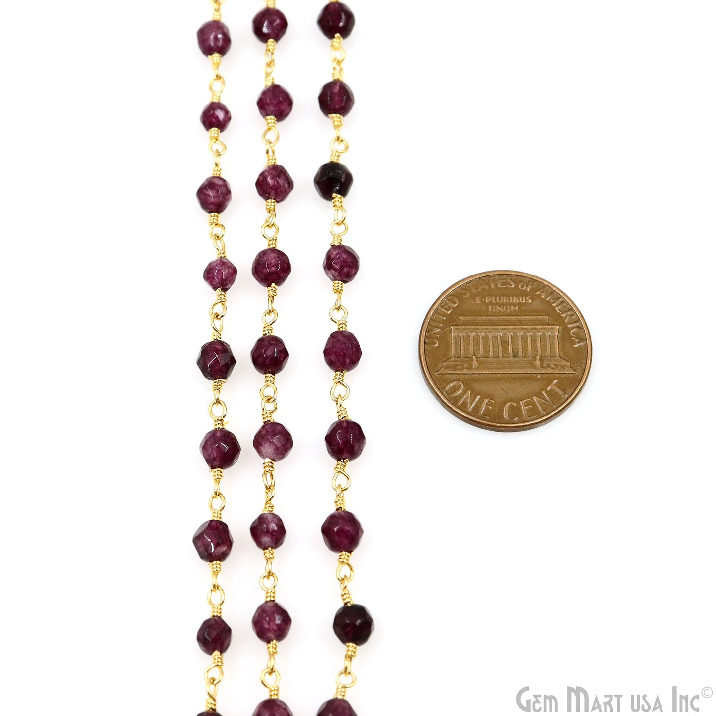 Dark Purple Jade Beads 4mm Gold Plated Wire Wrapped Rosary Chain