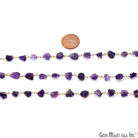 Amethyst Free Form Nugget 6-8mm Gold Plated Rosary Chain