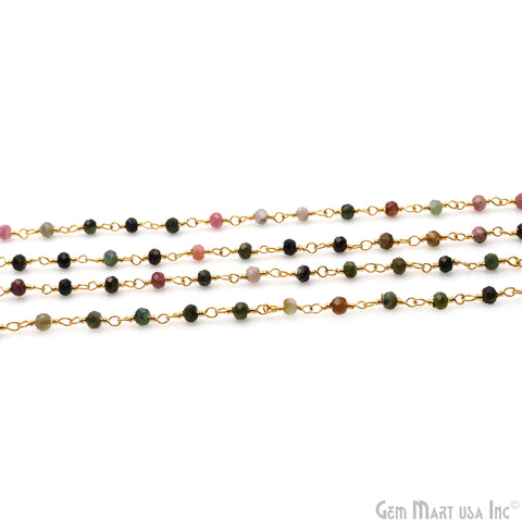 Tourmaline Gold Plated Wire Wrapped Beads Rosary Chain (763937095727)