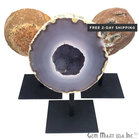 3-4" Geode Metal Holder, Gemstone Home Decor, Table Centerpiece - GemMartUSA