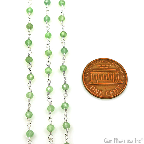 Green Monalisa 3-3.5mm Beads Silver Wire Wrapped Rosary Chain