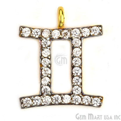 Gemini' CZ Pave Gold Vermeil Charm for Bracelet & Pendants - GemMartUSA