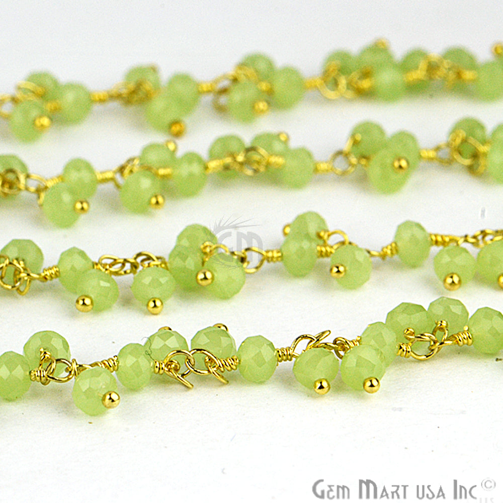 Sea Green Faceted Beads Gold Plated Wire Wrapped Cluster Dangle Chain - GemMartUSA (764164079663)