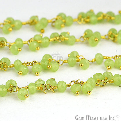 Sea Green Faceted Beads Gold Plated Wire Wrapped Cluster Dangle Chain - GemMartUSA (764164079663)