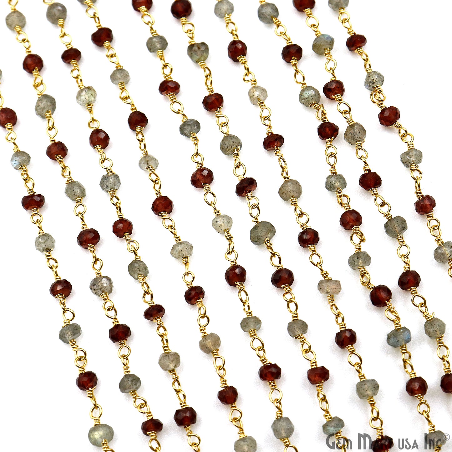 Garnet & Labradorite Faceted Beads 3-3.5mm Gold Plated Gemstone Rosary Chain