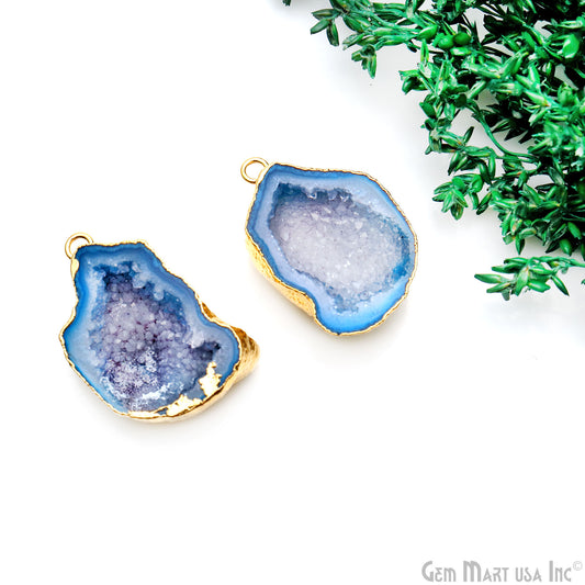 Geode Druzy 33x23mm Organic Gold Electroplated Single Bail Gemstone Earring Connector 1 Pair