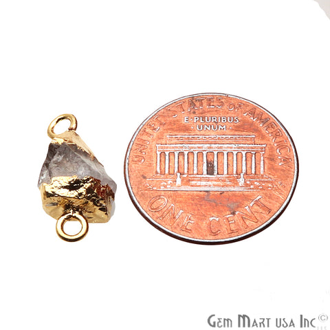 Rough Herkimer Diamond Gemstone 20x8mm Organic Gold Edged Double Bail Connector Charm - GemMartUSA