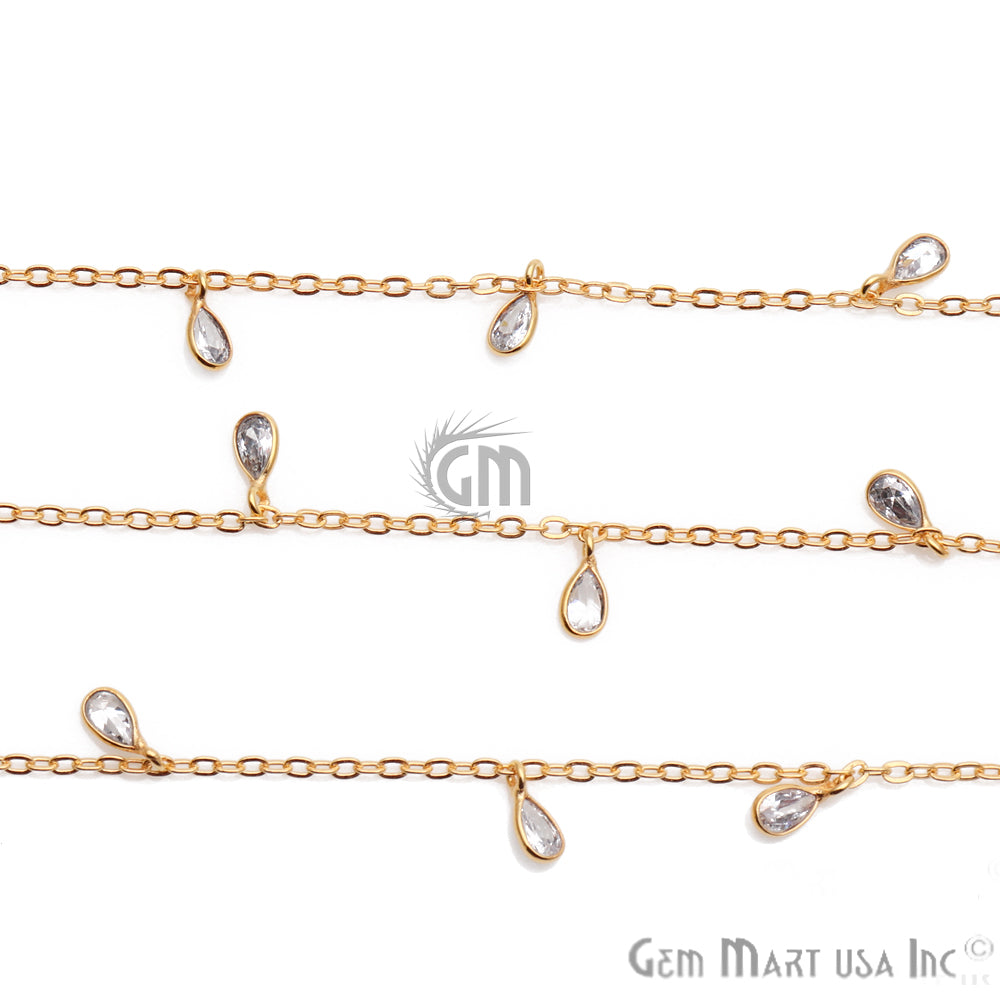 White Zircon Bezel Gold Plated Dangle Fancy Rosary Chain - GemMartUSA