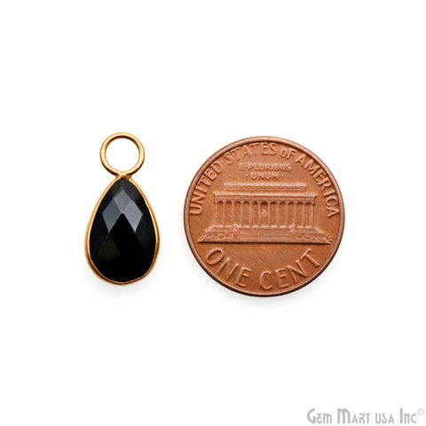 Black Onyx Gemstone Pears 8x12mm Big Single Bail Gold Plated Bezel Connector