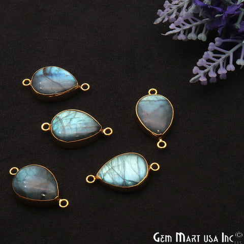 Labradorite Cabochon 27x15mm Pears Gold Electroplated Double Bail Gemstone Connector - GemMartUSA