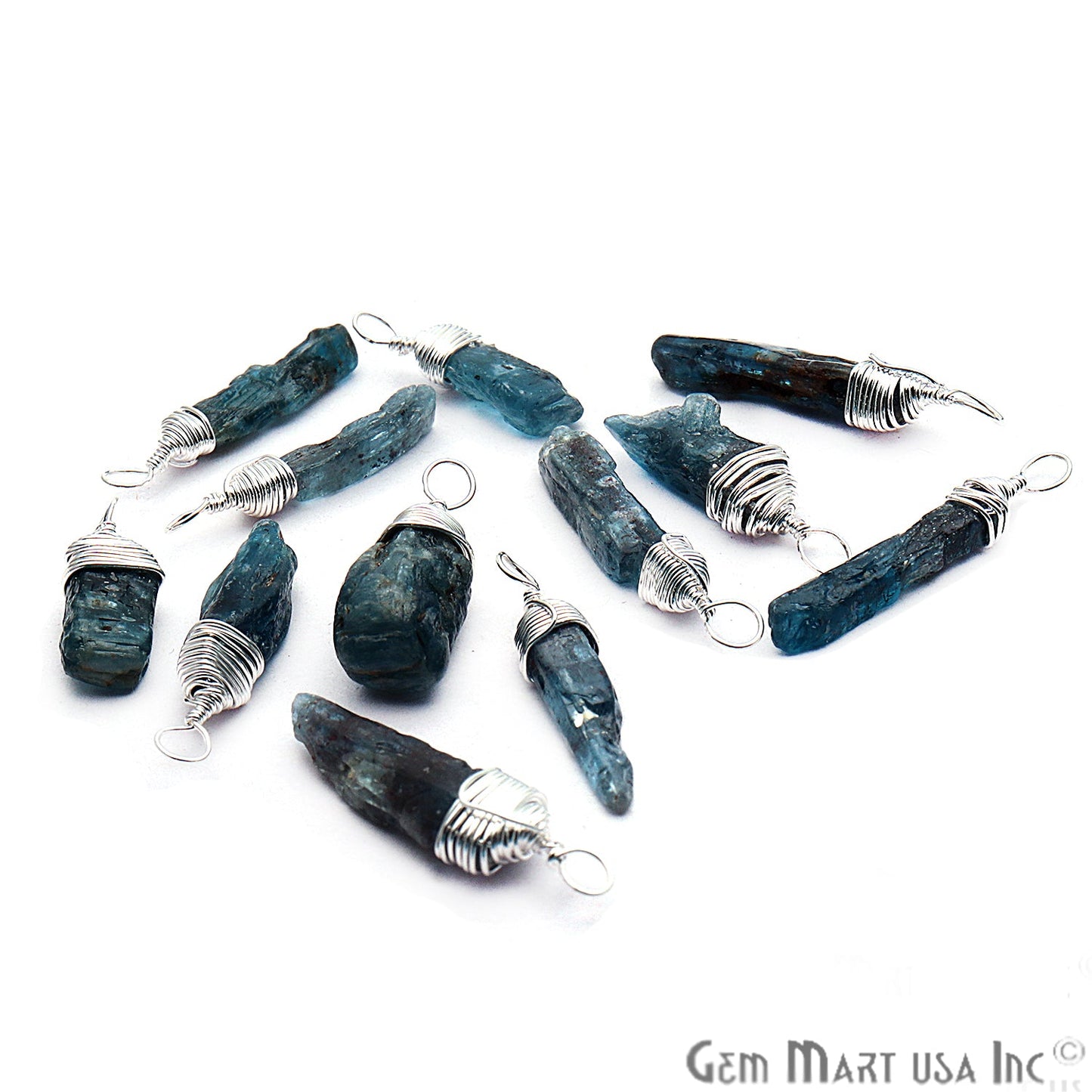 Blue Kyanite Silver Wire Wrapped 18x6mm Jewelry Making Rough Shape Connector - GemMartUSA