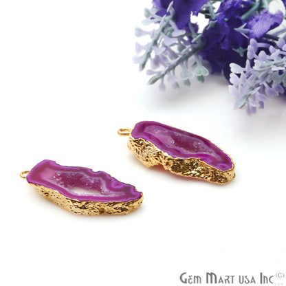 Agate Slice 14x30mm Organic Gold Electroplated Gemstone Earring Connector 1 Pair - GemMartUSA