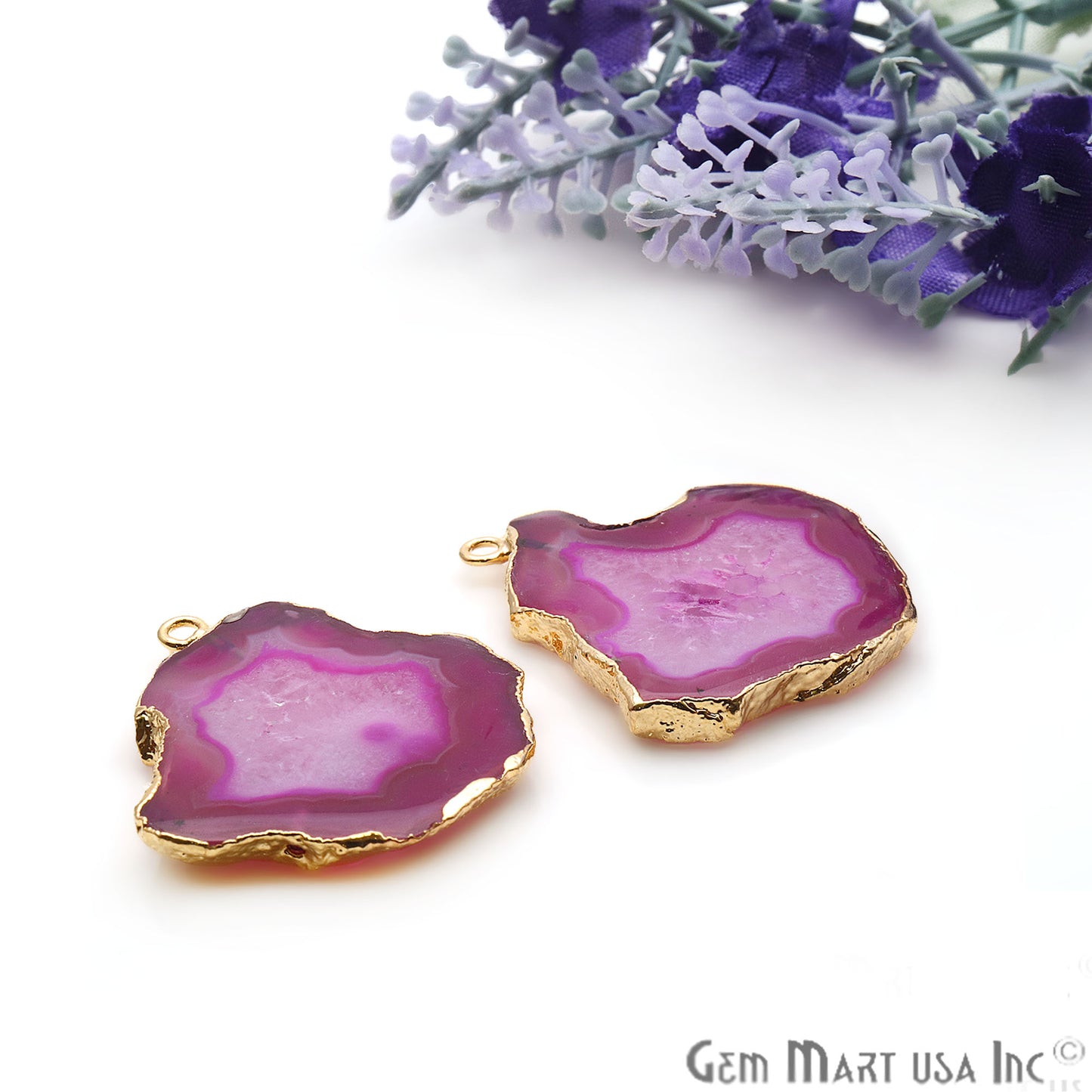 Agate Slice 35x32mm Organic Gold Electroplated Gemstone Earring Connector 1 Pair - GemMartUSA