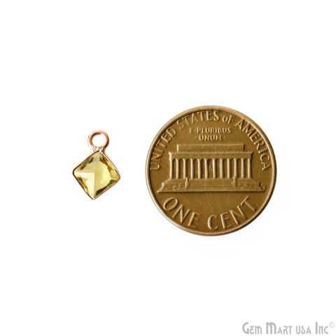 5pc Lot Lemon Topaz Square 4mm Rose Gold Plated Single Bail Brilliant Cut Gemstone Connector