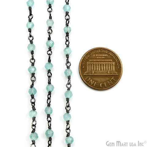 Aqua Monalisa Faceted Beads 3-3.5mm Oxidized Gemstone Rosary Chain