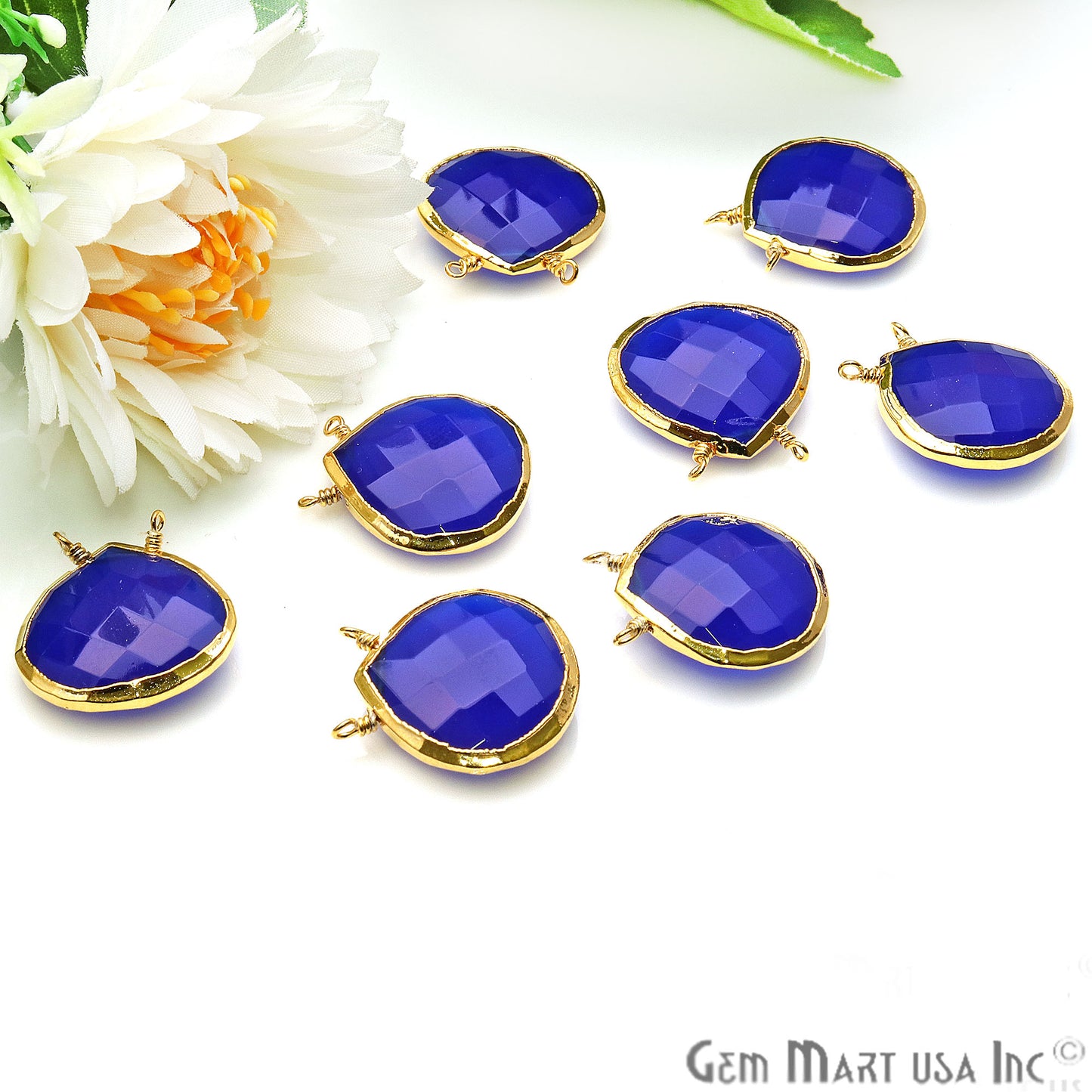 Gemstone 22x20mm Heart Shape Gold Electroplated Connector