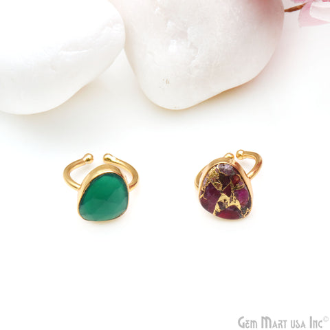 Gemstone 13x17mm Gold Plated Adjustable Ring