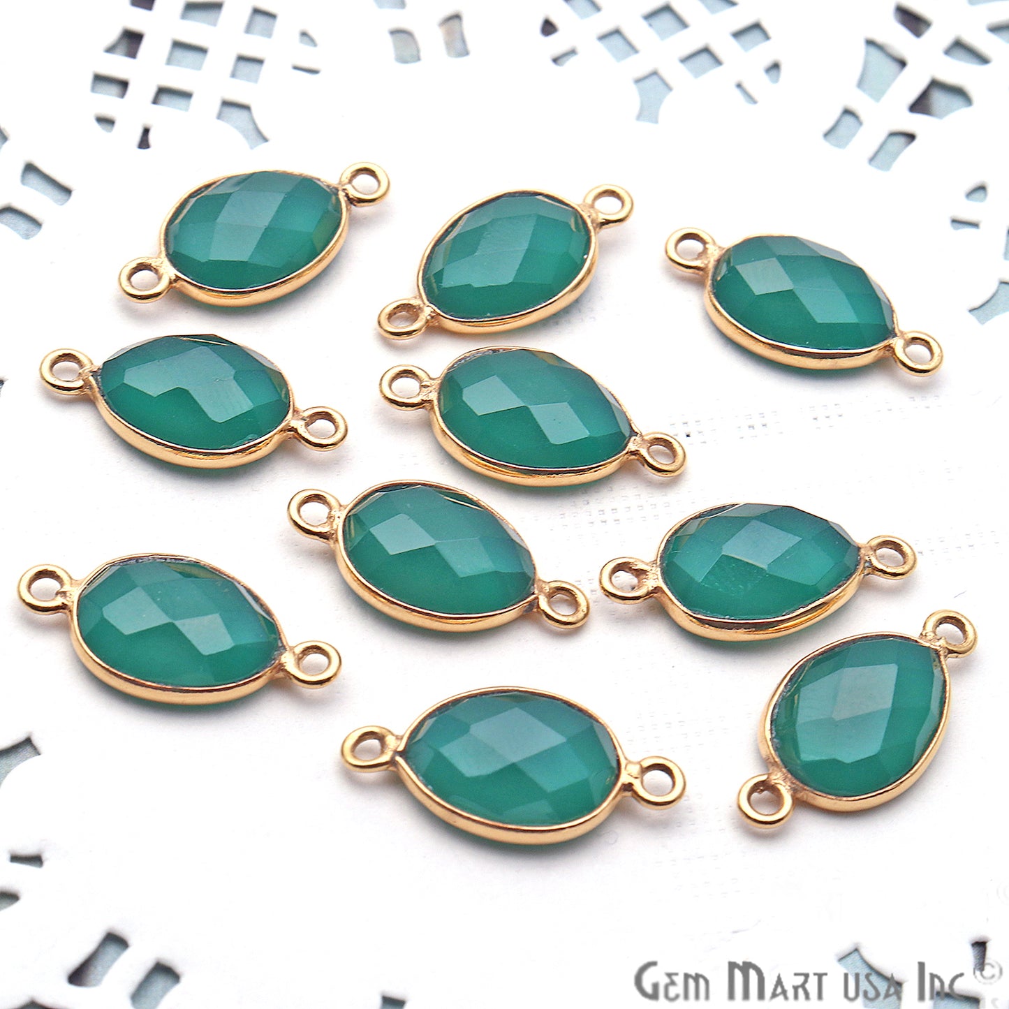 Gemstone Egg Shape 8x10mm Gold Plated Double Bail Connector (Pick Your Gemstone) - GemMartUSA