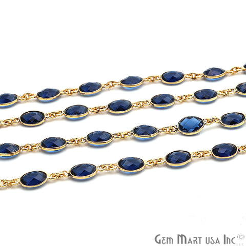 Sapphire 7x5mm Bezel Link Gold Plated Continuous Connector Chain - GemMartUSA