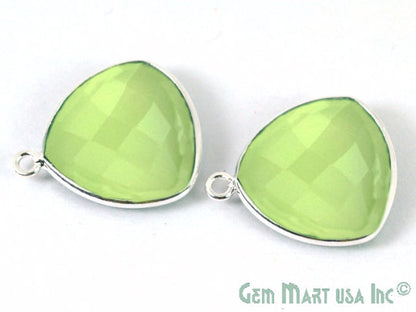 Green Chalcedony Trillion 16mm Single Bail Silver Bezel Gemstone Connector