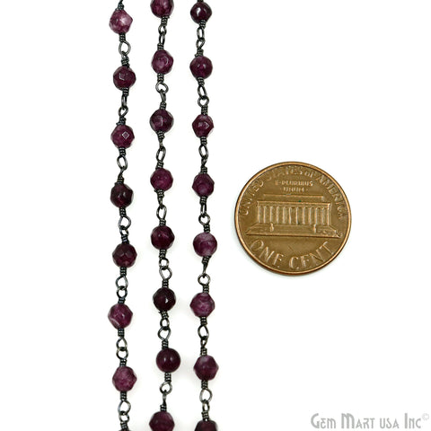 Dark Purple Jade Beads 4mm Oxidized Wire Wrapped Rosary Chain