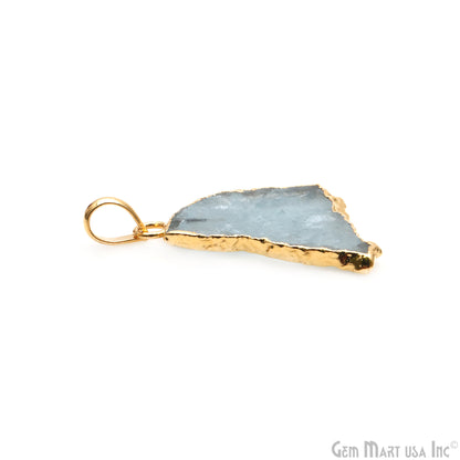 Aquamarine Free Form shape 28x21mm Gold Electroplated Gemstone Single Bail Pendant