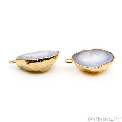 Geode Druzy 33x24mm Organic Gold Electroplated Single Bail Gemstone Earring Connector 1 Pair