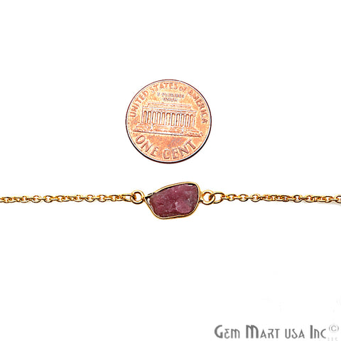 Multi Color Rough Gemstone Gold Plated Bezel Link Connector Chain - GemMartUSA