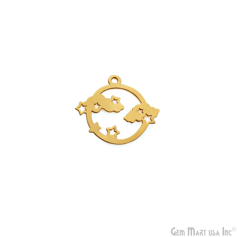 Round Star Charm Laser Finding Gold Plated 20x22mm Charm For Bracelets & Pendants