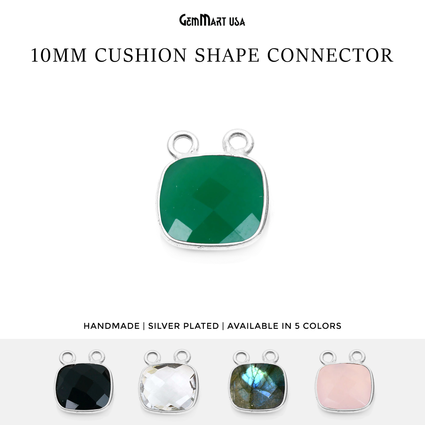 Cushion 10mm Cat Bail Silver Bezel Gemstone Connector