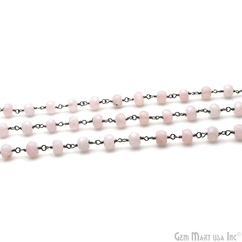Light Pink Jade Faceted 5-6mm Oxidized Wire Wrapped Beads Rosary Chain