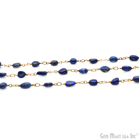 Lapis Tumble Beads 8x5mm Gold Wire Wrapped Rosary Chain