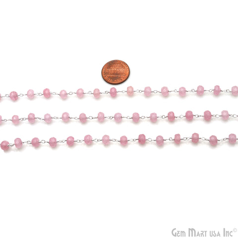 Baby Pink Jade Faceted 5-6mm Silver Wire Wrapped Beads Rosary Chain