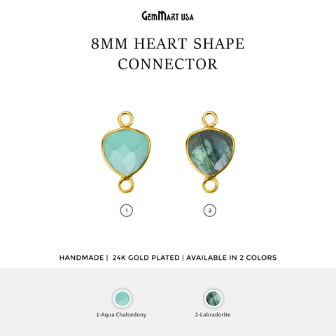 Heart 8mm Gold Plated Double Bail Gemstone Bezel Connector
