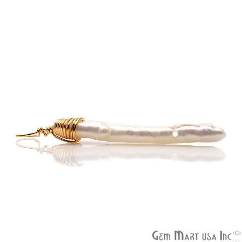 Pearl Gold Plated Single Bail Wire Wrapped 31x5mm Gemstone Connector - GemMartUSA
