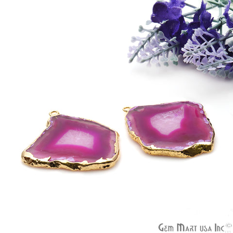 Agate Slice 43x36mm Organic Gold Electroplated Gemstone Earring Connector 1 Pair - GemMartUSA