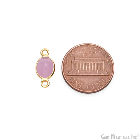 Rose Chalcedony Oval 6x8mm Double Bail Gold Bezel Gemstone Connector