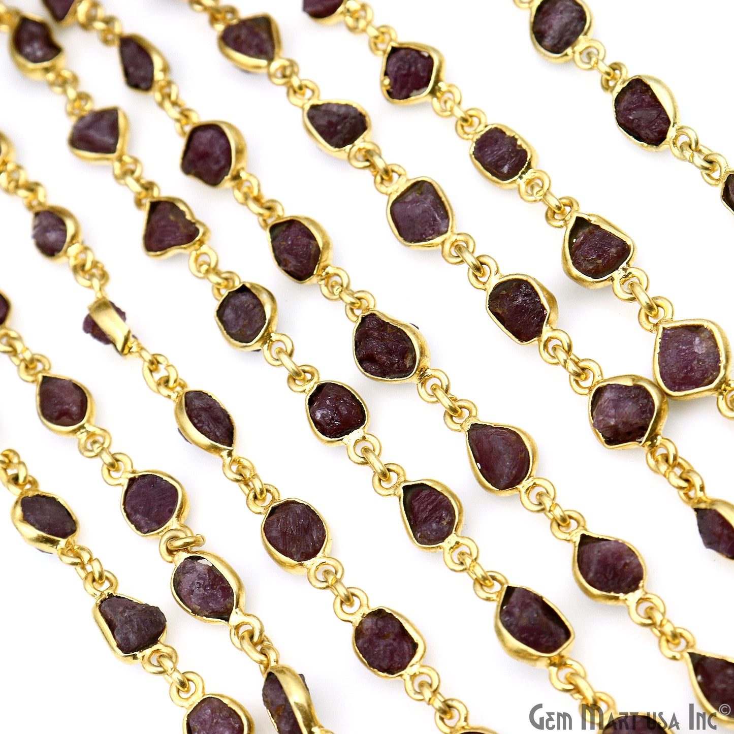 Rough Ruby Organic 10mm Gold Plated Bezel Continuous Connector Chain