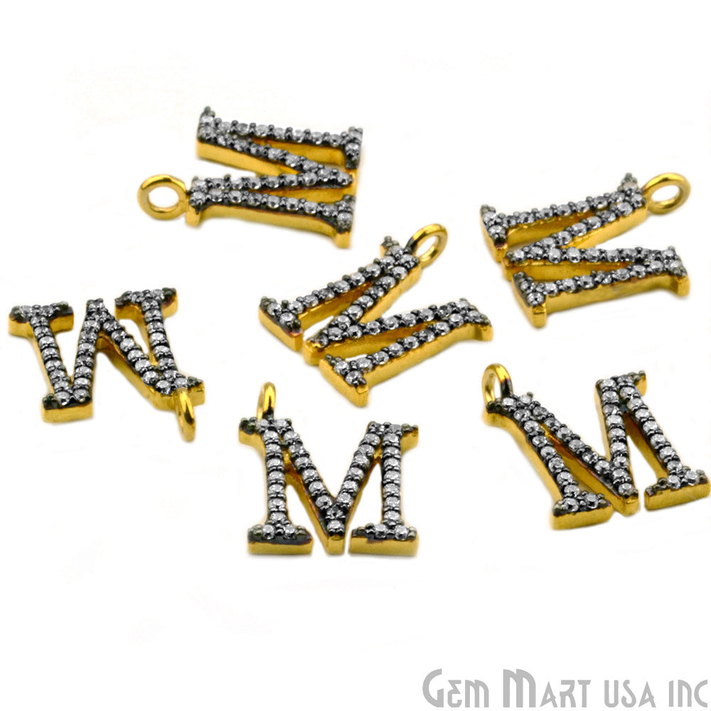 M' Alphabet Charm CZ Pave Gold Vermeil Charm for Bracelet & Pendants - GemMartUSA