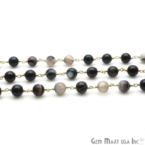 Black Onyx Smooth Beads Gold Plated Wire Wrapped Gemstone Rosary Chain - GemMartUSA