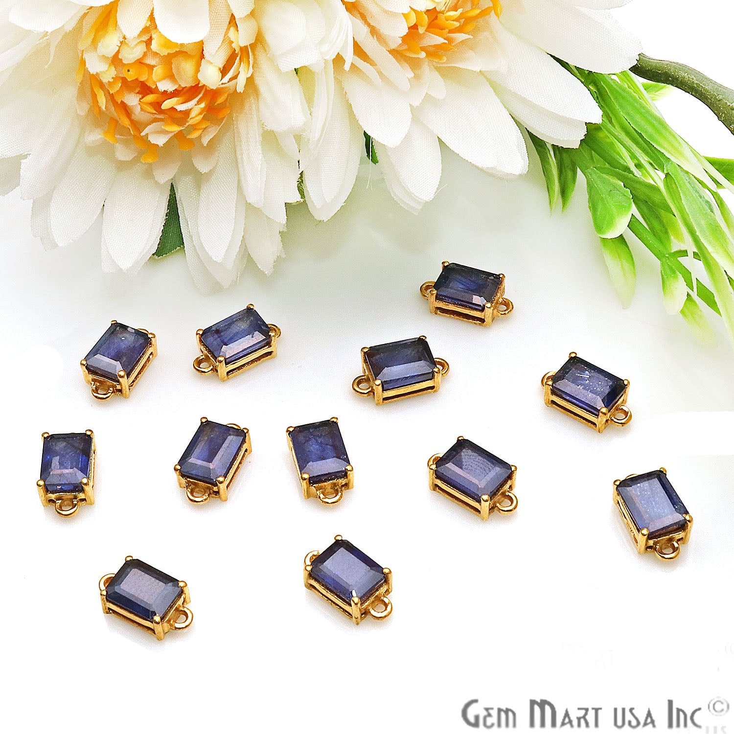 Sapphire Prong Setting Gold Plated Double Bail Gemstone Connector - GemMartUSA
