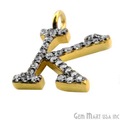 K' Alphabet Charm CZ Pave Gold Vermeil Charm for Bracelet & Pendants - GemMartUSA